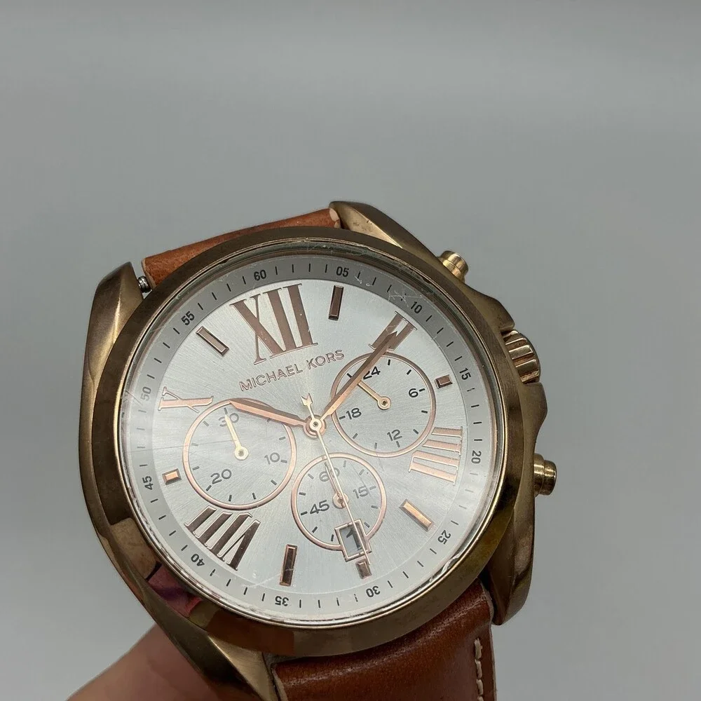 Michael Kors Mens Watch 44mm Silver Tone Leather Chronograph MK-2292 New Battery Michael Kors Men main image 4